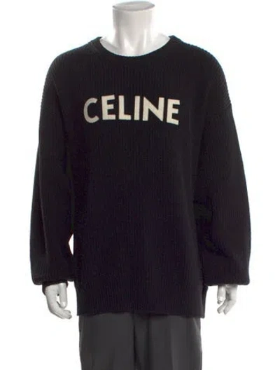 Pre-owned Celine Oversized Logo Wool Pullover In Black