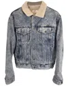 Celine Oversized Shearling-lined Bleached Denim Jacket (authentic Pre-loved) In Blue