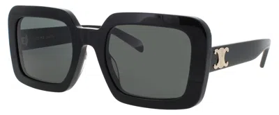 Celine Oversized Square Sunglasses In 01a - Shiny Black / Smoke