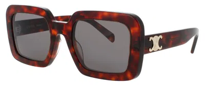 Celine Oversized Square Sunglasses In 52a - Dark Havana / Smoke