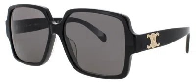 Celine Oversized Square Sunglasses 60-15-135 In 01a - Shiny Black / Smoke