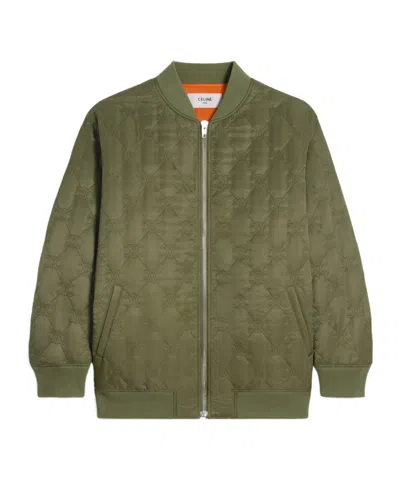 Celine Oversized Teddy Jacket In Nylon Twill In Green