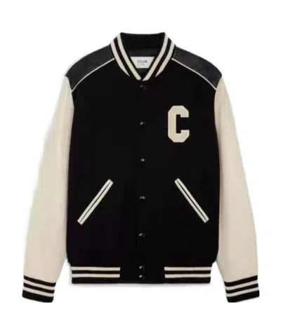 Celine Oversized Wool College Style Leisure Jacket In Black