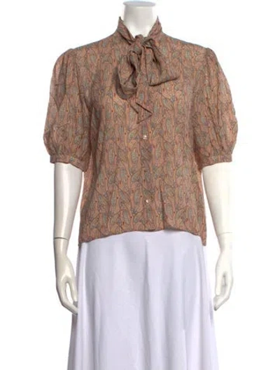 Pre-owned Celine Paisley Print Tie Neck Blouse In Neutral