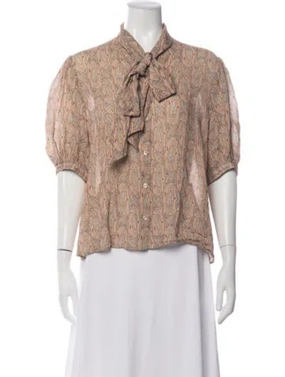 Pre-owned Celine Paisley Print Tie Neck Blouse In Neutrals
