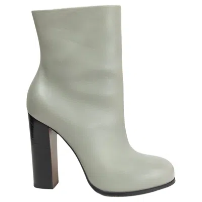 Pre-owned Celine Pale Grey Leather 2013 Block Heel Ankle Boots Shoes 37 In Gray