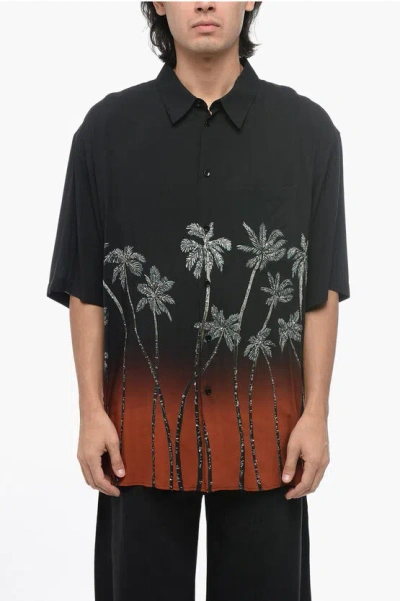 Celine Palm Print Short Sleeved Shirt In Black