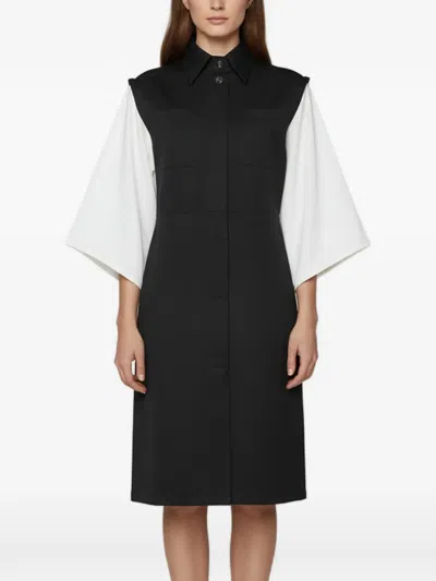 Pre-owned Celine Paneled Shirt Midi Dress In Black