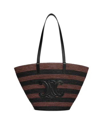 Celine Panier Couffin In Striped Raffia And Calf Leather