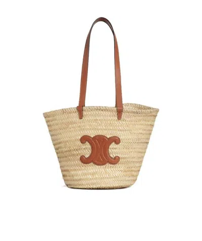 Celine Panier Medium Palm-leaf Cow Leather Basket Bag In Tan