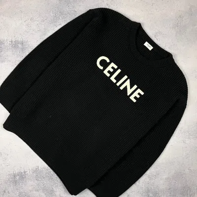 Pre-owned Celine Paris Big Logo Wool Sweater In Black