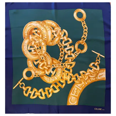Pre-owned Celine Paris Silk Scarf "bijoux" In Blue