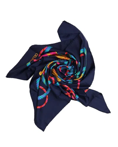 Pre-owned Celine Céline Paris Silk Scarf In Navy
