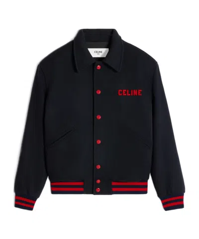Celine Paris Teddy Jacket In Textured Wool In Blue