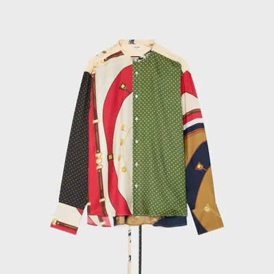 Celine Patchwork-print Silk Shirt In Multi