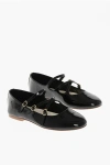 Celine Patent Leather Ballet Flats With Criss Cross Straps In Black
