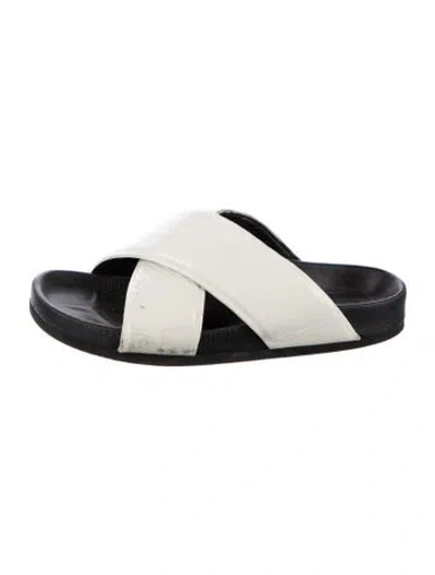 Pre-owned Celine Patent Leather Colorblock Pattern Slides In White