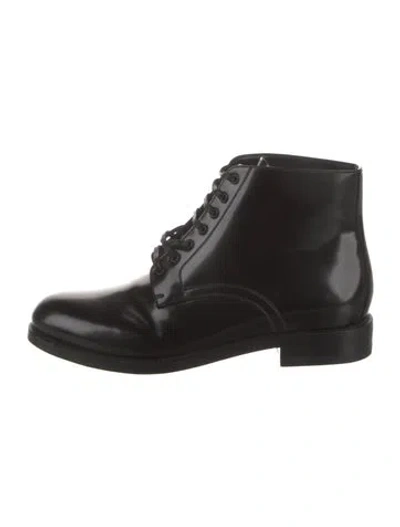 Pre-owned Celine Patent Leather Combat Boots In Black