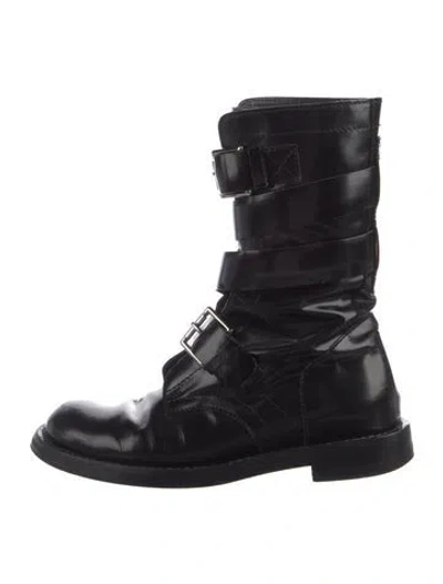 Pre-owned Celine Patent Leather Combat Boots In Black
