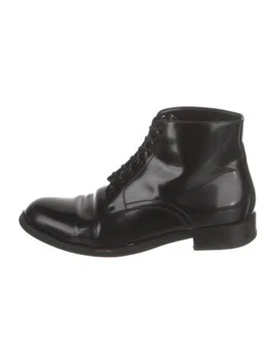 Pre-owned Celine Patent Leather Combat Boots In Black