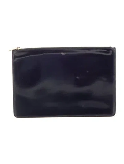 Pre-owned Celine Patent Leather Cosmetic Bag In Blue