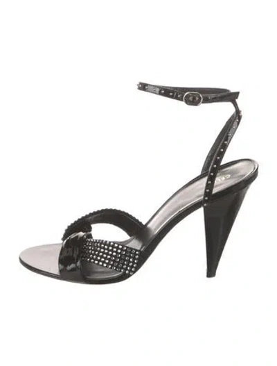 Pre-owned Celine Patent Leather Crystal Embellishments Sandals In Black