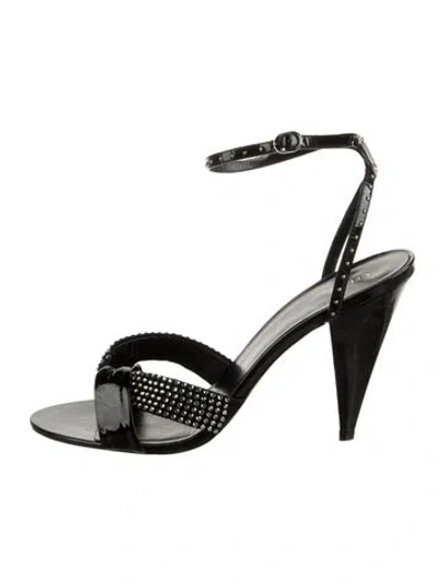 Pre-owned Celine Patent Leather Crystal Embellishments Sandals In Black