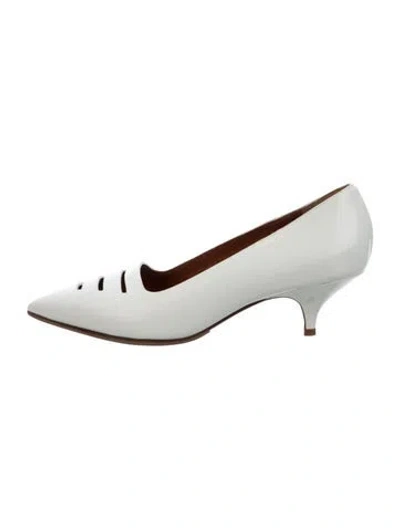 Pre-owned Celine Patent Leather Cutout Accent Pumps In White