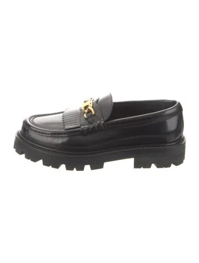 Pre-owned Celine Patent Leather Fringe Trim Accent Loafers In Black