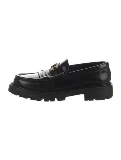 Pre-owned Celine Patent Leather Fringe Trim Accent Loafers In Black