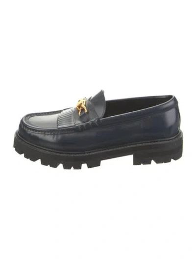 Pre-owned Celine Patent Leather Fringe Trim Accent Loafers In Green