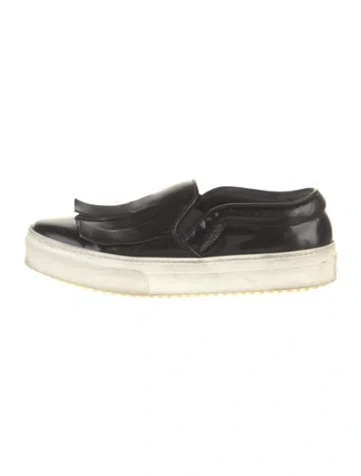 Pre-owned Celine Patent Leather Fringe Trim Accent Sneakers In Black