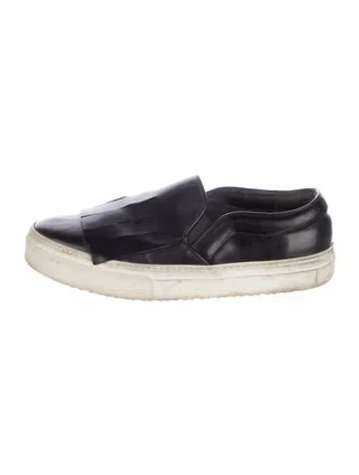 Pre-owned Celine Patent Leather Fringe Trim Accent Sneakers In Black