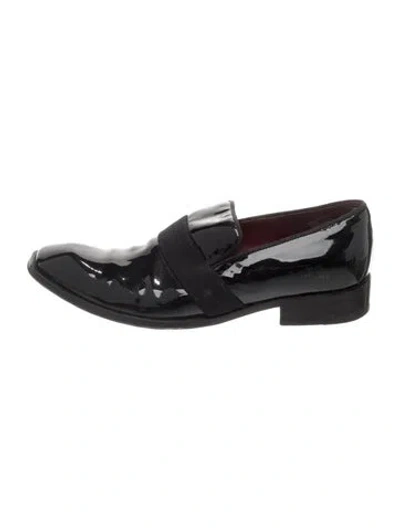 Pre-owned Celine Patent Leather Grosgrain Trim Loafers In Black