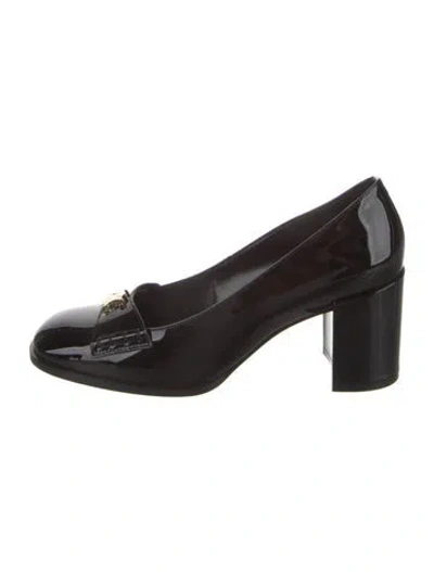 Pre-owned Celine Patent Leather Grosgrain Trim Pumps In Black