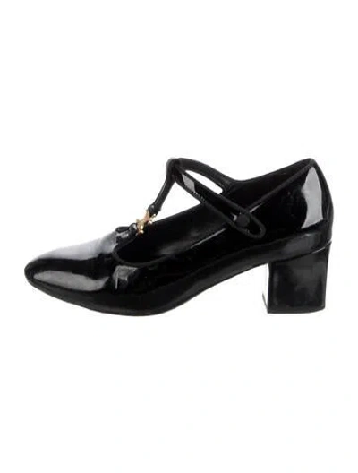 Pre-owned Celine Patent Leather Grosgrain Trim T-strap Pumps In Black