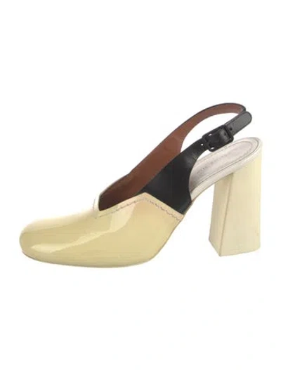 Pre-owned Celine Patent Leather Leather Trim Embellishment Slingback Pumps In Black/yellow
