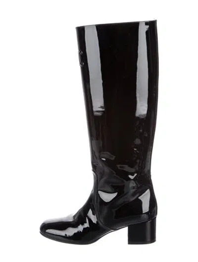 Pre-owned Celine Patent Leather Riding Boots In Black
