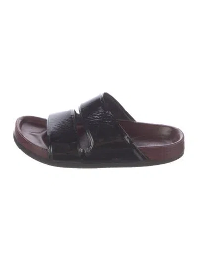 Pre-owned Celine Patent Leather Slides In Black/burgundy