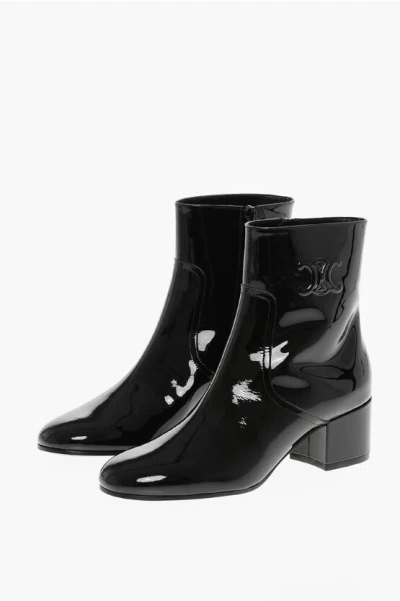 CELINE PATENT LEATHER TRIOMPHE BOOTIES WITH EMBOSSED LOGO 5CM