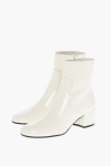 Celine Patent Leather Triomphe Booties With Embossed Logo 5cm In White