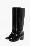 Celine Patent Leather Triomphe Boots With Embossed Logo 5cm In Black