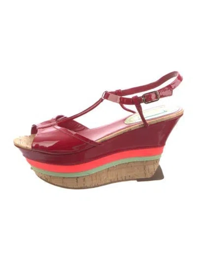 Pre-owned Celine Patent Leather T-strap Pumps In Red