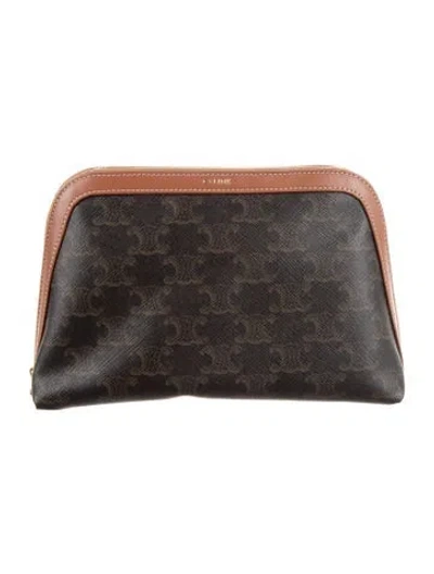 Pre-owned Celine Pattern Print Coated Canvas Cosmetic Bag In Brown