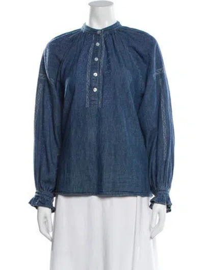 Pre-owned Celine Patterned Long Sleeve Blouse In Blue