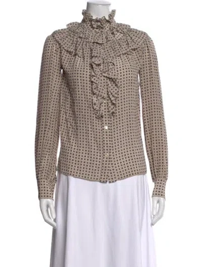 Pre-owned Celine Patterned Long Sleeve Blouse In Neutral