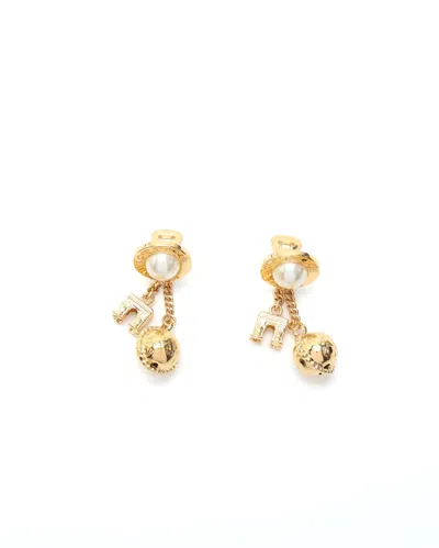 Pre-owned Celine Céline Pearl Arc De Triomphe Clip-on Earrings In Gold