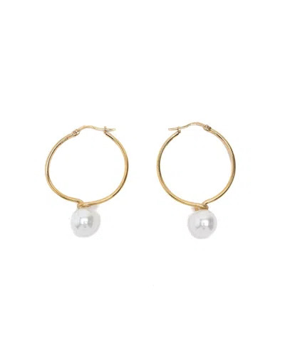 Pre-owned Celine Céline Pearl Hoop Earrings In Gold