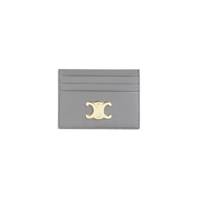 Celine Pebble Triomphe Calfskin Card Holder In Red