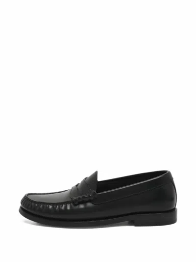 Pre-owned Celine Penny Leather Loafers In Black